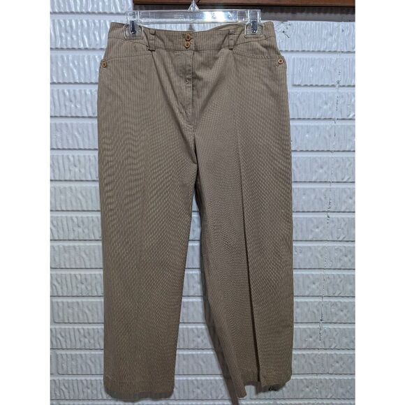 Liz Claiborne Women's Tan Striped Audra Mid-Rise Straight-Leg Chino Pants Size 1 - Picture 1 of 6